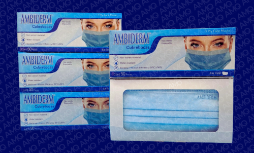 CUBREBOCAS 3 PLIEGOS C/ELAST. AZUL C/50