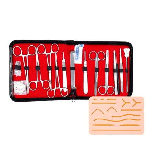 ESTUCHE DE DISECCIÓN 16 PIEZAS DE ACERO INOXIDABLE + PAD DE SUTURA DE 3 CAPAS
