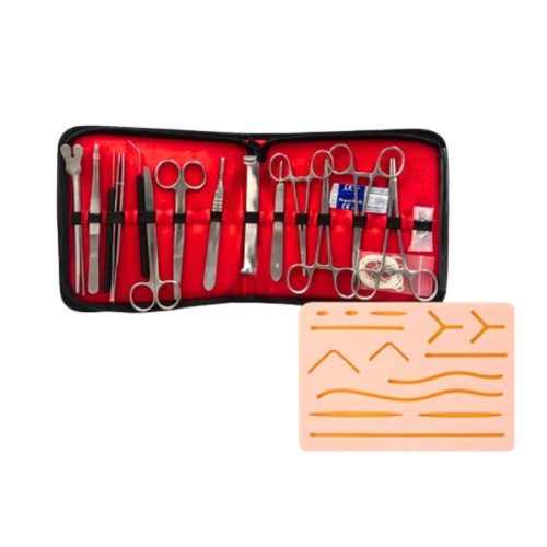 ESTUCHE DE DISECCIÓN 20 PIEZAS DE ACERO INOXIDABLE + PAD DE SUTURA DE 3 CAPAS