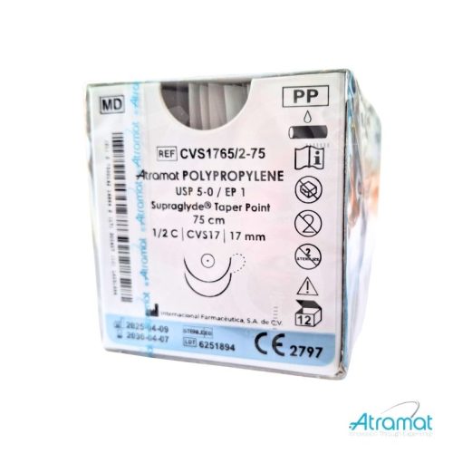 POLIPROPILENO AZUL USP 5-0, 75 CM DOBLE AGUJA CVS-17 CARDIOVASCULAR AHUSADA PREMIUM 17 MM 1/2 CIRCULO