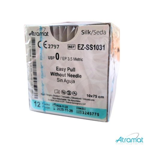 SEDA NEGRA USP 0, 10 X 75CM SIN AGUJAEASY PULL 12 SOBRES