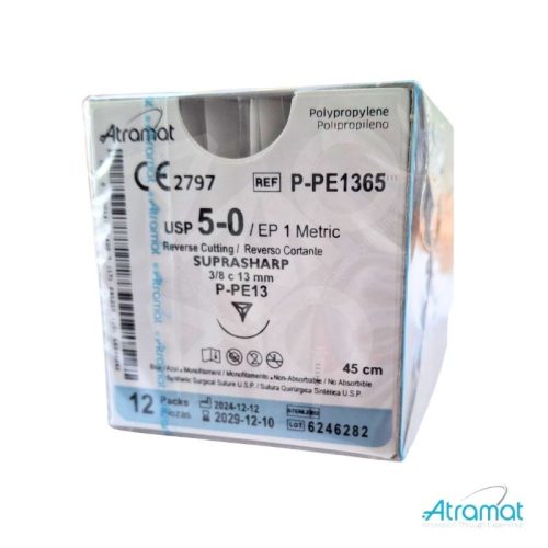 POLIPROPILENO AZUL USP 5-0, 45 CM AGUJA P- PE-13 REVERSO CORTANTE SUPRA-SHARP 13MM 3/8 CIRCULO