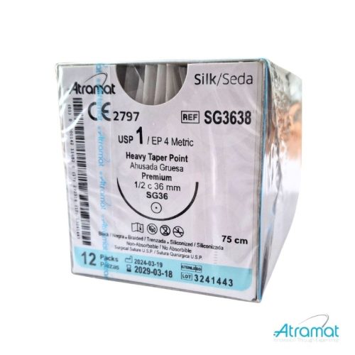 SEDA NEGRA USP 1, 75 CM AGUJA SG-36 AHUSADA GRUESA PREMIUM 36 MM 1/2CIRCULO