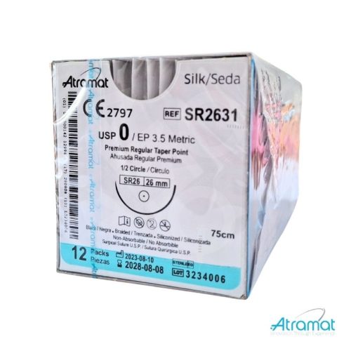SEDA NEGRA USP 0, 75 CM AGUJA SR-26AHUSADA REGULAR PREMIUM 26 MM 1/2 CIRCULO