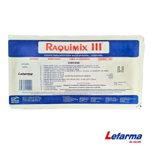 EQUIPO PARA ANESTESIA MIXTA EPIDURAL/SUBDURAL RAQUIMIX III, 1 PZ.