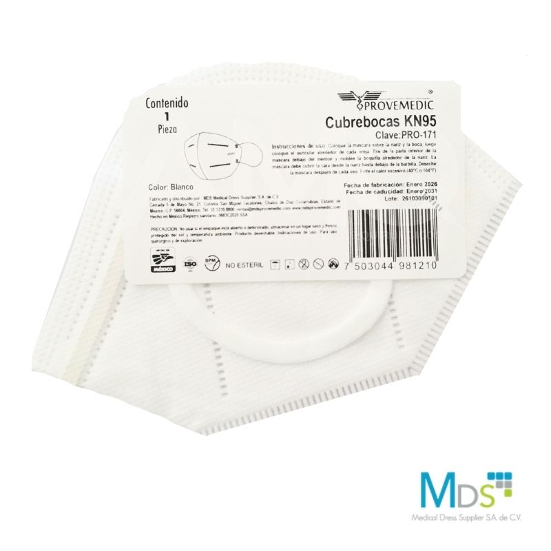 CUBREBOCAS KN95 SMS 70G BLANCO, 1 PZ.