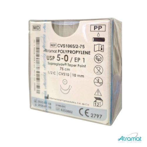 POLIPROPILENO AZUL USP 5-0, 75 CM DOBLE AGUJA CVS-10 CARDIOVASCULAR AHUSADA PREMIUM 10 MM 1/2 CIRCULO