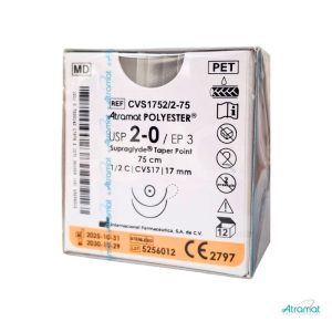 POLIESTER USP 2-0, 75 CM DOBLE AGUJA CVS-17 CARDIOVASCULAR AHUSADA PREMIUM 17 MM 1/2 CIRCULO