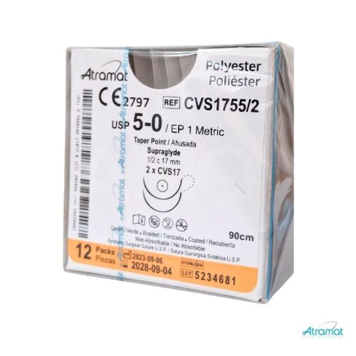 POLIESTER USP 5-0, 90 CM DOBLE AGUJA CVS-17 CARDIOVASCULAR AHUSADA PREMIUM 17 MM 1/2 CIRCULO