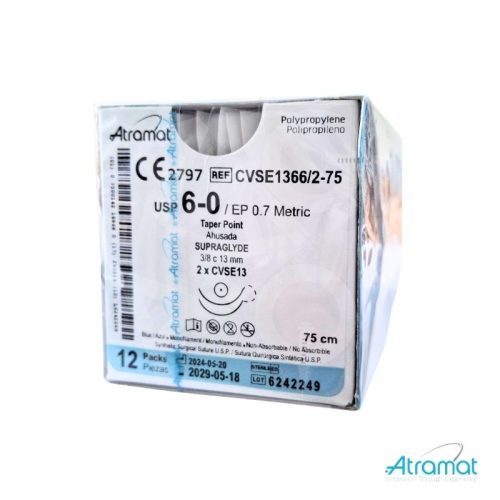 POLIPROPILENO AZUL USP 6-0, 75 CM DOBLE AGUJA CVSE-13 CARDIOVASCULAR AHUSADA PREMIUM 13 MM 3/8 CIRCULO