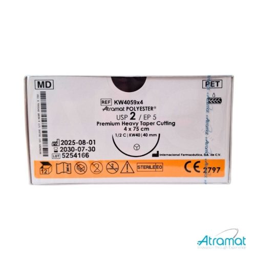 POLIESTER USP 2, 4 X 75 CM AGUJA KW-40 REDONDA PUNTA CORTANTE GRUESA 40 MM 1/2 CIRCULO