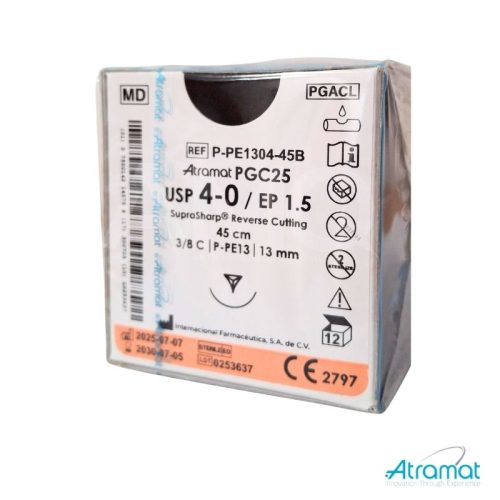 PGC25 INCOLORO USP 4-0, 45 CM AGUJA P-PE-13 REVERSO CORTANTE SUPRA-SHARP 13 MM 3/8 CIRCULO