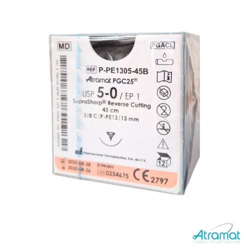 PGC25 INCOLORO USP 5-0, 45 CM AGUJA P-PE-13 REVERSO CORTANTE SUPRA-SHARP 13 MM 3/8 CIRCULO