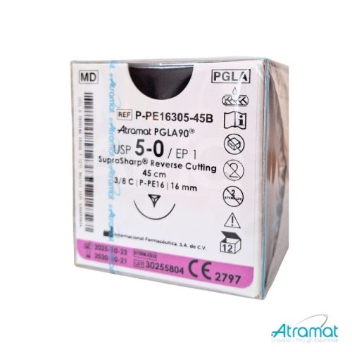 PGLA90 INCOLORO USP 5-0, 45 CM AGUJA P-PE-16 REVERSO CORTANTE SUPRA-SHARP 16 MM 3/8 CIRCULO