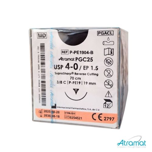 PGC25 INCOLORO USP 4-0, 70 CM AGUJA P-PE-19 REVERSO CORTANTE SUPRA-SHARP 19 MM 3/8 CIRCULO