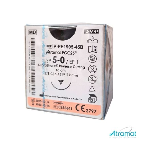 PGC25 INCOLORO USP 5-0, 45 CM AGUJA P-PE-19 REVERSO CORTANTE SUPRA-SHARP 19 MM /8 CIRCULO