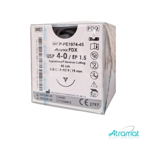 POLIDIOXANONA VIOLETA USP 4-0, 45 CM AGUJA P-PE-19 REVERSO CORTANTE SUPRA-SHARP 19 MM 3/8 CIRCULO