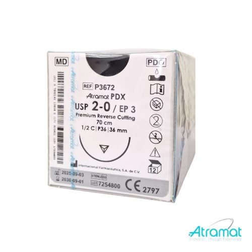 POLIDIOXANONA VIOLETA USP 2-0, 70 CM AGUJA P-36 REVERSO CORTANTE PREMIUM 36 MM 1/2 CIRCULO