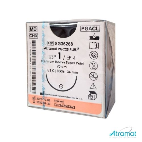 PGC25 PLUS VIOLETA USP 1, 70 CM AGUJA SG-36 AHUSADA GRUESA PREMIUM 36 MM 1/2 CIRCULO