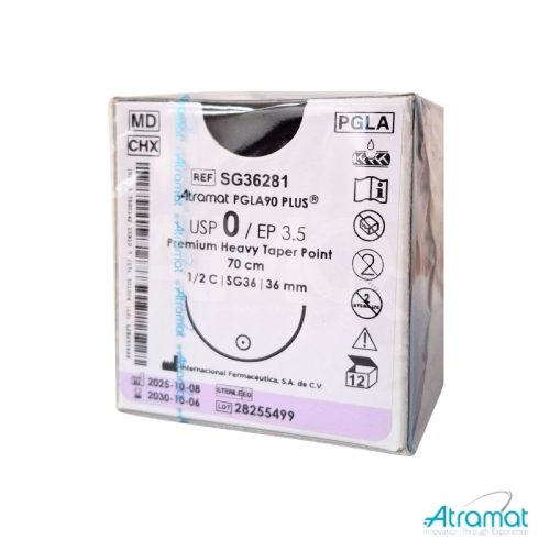 PGLA90 PLUS VIOLETA USP 0, 70 CM AGUJA SG 36 AHUSADA GRUESA PREMIUM 36 MM 1/2 CIRCULO