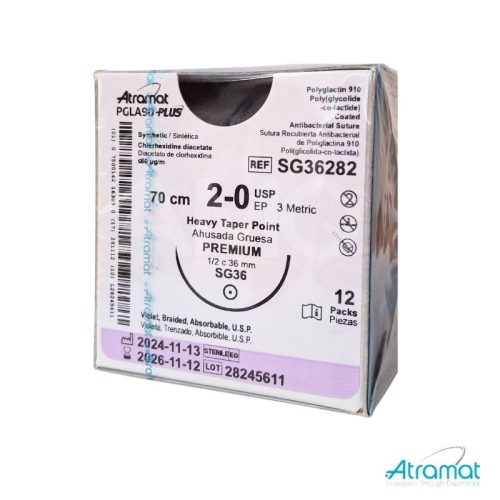 PGLA90 PLUS VIOLETA USP 2-0, 70 CM AGUJA SG-36 AHUSADA GRUESA PREMIUM 36 MM 1/2 CIRCULO