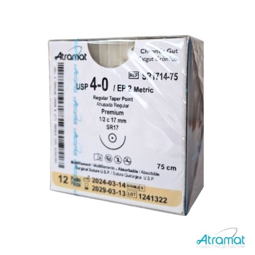 CATGUT CROMICO USP 4-0, 75 CM AGUJA SR-17 AHUSADA REGULAR PREMIUM 17 MM 1/2 CIRCULO