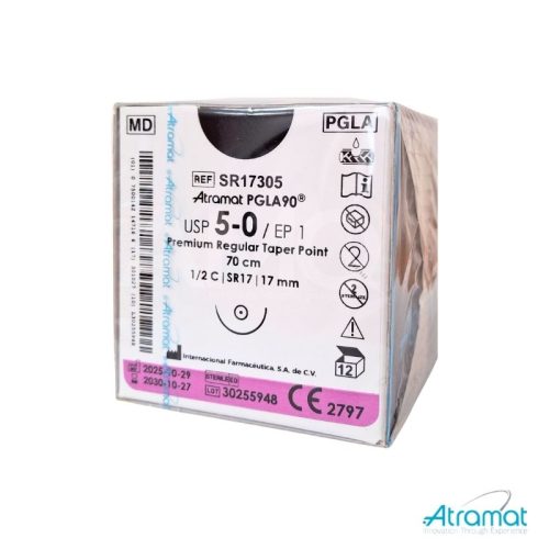 PGLA90 VIOLETA USP 5-0, 70 CM AGUJA SR-17 AHUSADA REGULAR PREMIUM 17 MM 1/2 CIRCULO
