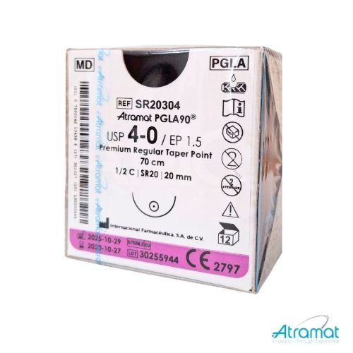 PGLA90 VIOLETA USP 4-0, 70 CM AGUJA SR-20 AHUSADA REGULAR PREMIUM 20 MM 1/2 CIRCULO