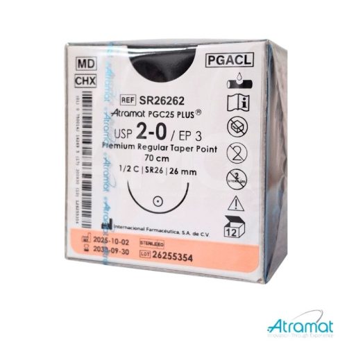 PGC25 PLUS VIOLETA USP 2-0, 70 CM AGUJA SR-26 AHUSADA REGULAR PREMIUM 26 MM 1/2 CIRCULO