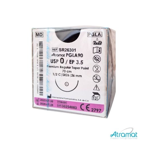 PGLA90 VIOLETA USP 0, 70 CM AGUJA SR-26 AHUSADA REGULAR PREMIUM 26 MM 1/2 CIRCULO