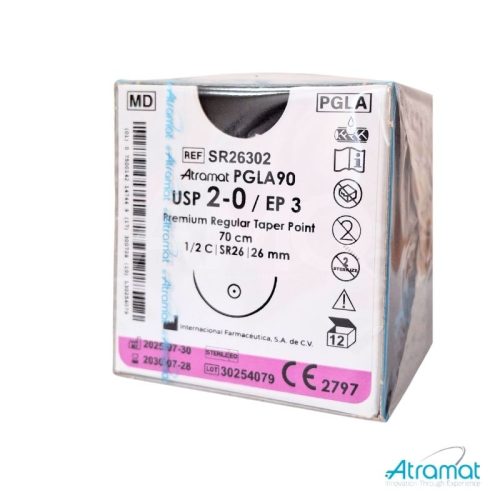 PGLA90 VIOLETA USP 2-0, 70 CM AGUJA SR-26 AHUSADA REGULAR PREMIUM 26 MM 1/2 CIRCULO