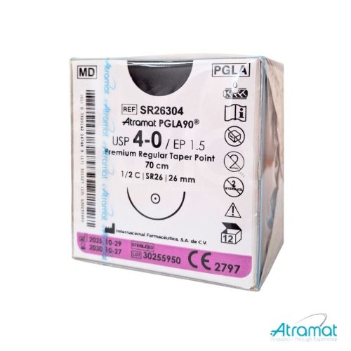 PGLA90 VIOLETA USP 4-0, 70 CM AGUJA SR-26 AHUSADA REGULAR PREMIUM 26 MM 1/2 CIRCULO