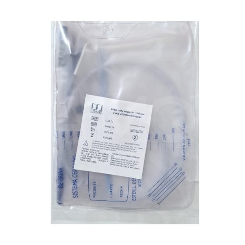 BOLSA ORINA ESTÁNDAR T-VALVE 2,000 ml SISTEMA CERRADO.